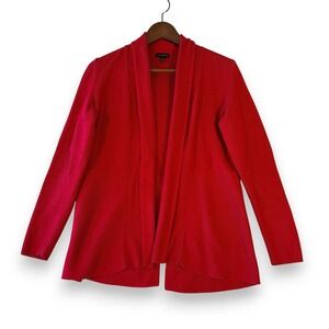 Talbots Red Open Front Cardigan Shawl Collar Split Back Textured Sweater XS
